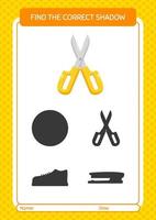 Find the correct shadows game with scissors. worksheet for preschool kids, kids activity sheet vector