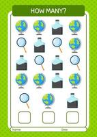 How many counting game with summer icon. worksheet for preschool kids, kids activity sheet vector