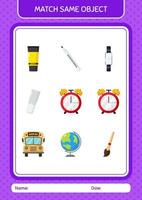 Match with same object game waker clock. worksheet for preschool kids, kids activity sheet vector