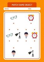 Match with same object game summer icon. worksheet for preschool kids, kids activity sheet vector