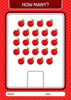 How many counting game with apple. worksheet for preschool kids, kids activity sheet vector