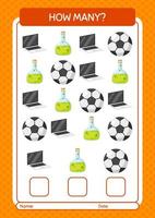 How many counting game with summer icon. worksheet for preschool kids, kids activity sheet vector