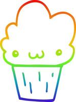 línea de gradiente de arco iris dibujo cupcake de dibujos animados con cara vector