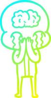 cold gradient line drawing cartoon big brain alien crying vector