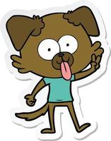 sticker of a cartoon dog with tongue sticking out vector