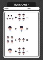 How many counting game with boy. worksheet for preschool kids, kids activity sheet vector