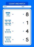 Count and match game with calendar. worksheet for preschool kids, kids activity sheet vector