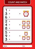 Count and match game with waker clock. worksheet for preschool kids, kids activity sheet vector