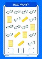 How many counting game with summer icon. worksheet for preschool kids, kids activity sheet vector