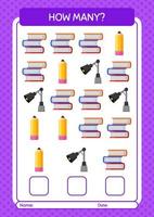 How many counting game with summer icon. worksheet for preschool kids, kids activity sheet vector