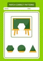 Match pattern game with chalkboard. worksheet for preschool kids, kids activity sheet vector