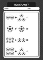 How many counting game with soccerball. worksheet for preschool kids, kids activity sheet vector