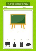 Find the correct shadows game with chalkboard. worksheet for preschool kids, kids activity sheet vector