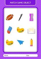 Match with same object game paint palette. worksheet for preschool kids, kids activity sheet vector
