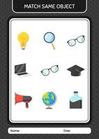 Match with same object game glasses. worksheet for preschool kids, kids activity sheet vector