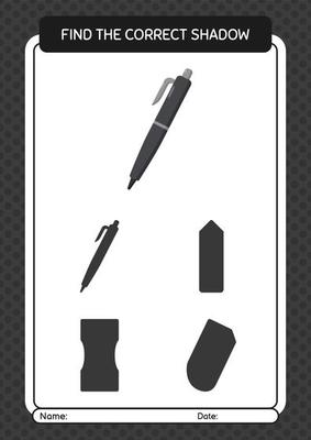 Find the correct shadows game with pen. worksheet for preschool kids, kids activity sheet