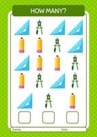 How many counting game with summer icon. worksheet for preschool kids, kids activity sheet vector