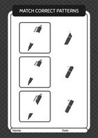 Match pattern game with pen. worksheet for preschool kids, kids activity sheet vector