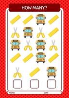 How many counting game with summer icon. worksheet for preschool kids, kids activity sheet vector