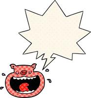 cartoon obnoxious pig and speech bubble in comic book style vector