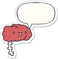 happy cartoon brain and speech bubble sticker vector