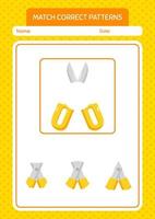 Match pattern game with scissors. worksheet for preschool kids, kids activity sheet vector