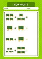 How many counting game with chalkboard. worksheet for preschool kids, kids activity sheet vector