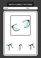 Match pattern game with glasses. worksheet for preschool kids, kids activity sheet vector