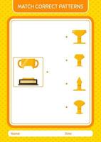 Match pattern game with trophy. worksheet for preschool kids, kids activity sheet vector