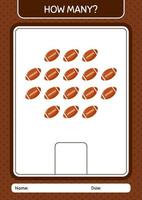 How many counting game with rugbyball. worksheet for preschool kids, kids activity sheet vector