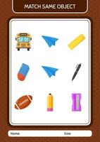 Match with same object game paper plane. worksheet for preschool kids, kids activity sheet vector