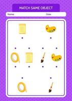 Match with same object game summer icon. worksheet for preschool kids, kids activity sheet vector