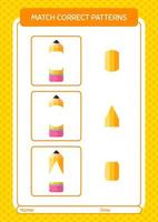 Match pattern game with pencil. worksheet for preschool kids, kids activity sheet vector