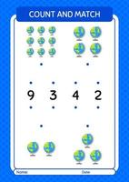 Count and match game with globe. worksheet for preschool kids, kids activity sheet vector