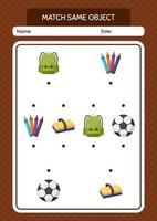 Match with same object game summer icon. worksheet for preschool kids, kids activity sheet vector