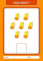 How many counting game with backpack. worksheet for preschool kids, kids activity sheet vector