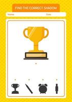 Find the correct shadows game with trophy. worksheet for preschool kids, kids activity sheet vector