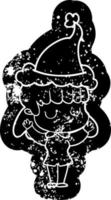 icono angustiado de dibujos animados de una mujer indiferente con sombrero de santa vector