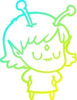 cold gradient line drawing cartoon alien girl vector