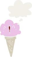 cartoon ice cream with face and thought bubble in retro style vector