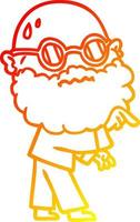 warm gradient line drawing cartoon worried man with beard and spectacles pointing finger vector