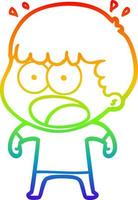 rainbow gradient line drawing cartoon shocked man vector