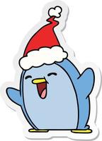 christmas sticker cartoon of kawaii penguin vector