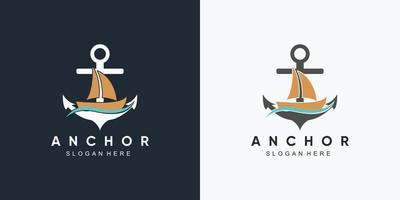 plantilla de diseño de logotipo de icono de rueda marina y barco de ancla con elemento creativo vector