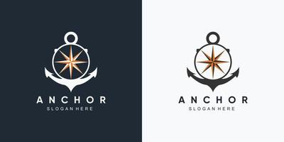 plantilla de diseño de logotipo de icono de rueda marina y barco de ancla con elemento creativo vector