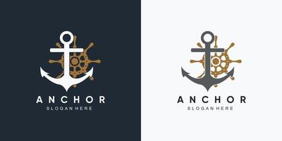 plantilla de diseño de logotipo de icono de rueda marina y barco de ancla con elemento creativo vector