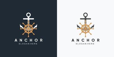 anchor marine and ship wheel icon logo design template with creative element vector