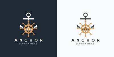 plantilla de diseño de logotipo de icono de rueda marina y barco de ancla con elemento creativo vector