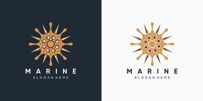 plantilla de diseño de logotipo de icono de rueda marina y barco de ancla con elemento creativo vector