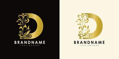 letter d with creative icon flowers gold vector